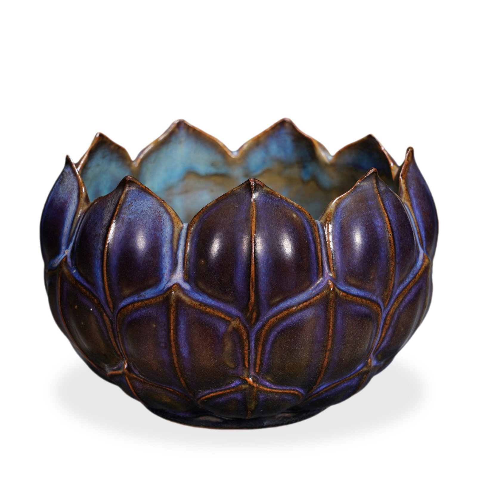 SONG DYNASTY JUN WARE AUBERGINE-PURPLE GLAZED LOTUS-PETAL BRUSH WASHER (1 of 6)
