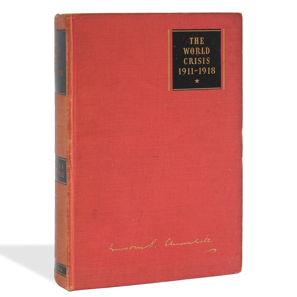 WINSTON S. CHURCHILL SIGNED THE WORLD CRISIS 1911-1918 VOL. I: 8 1/2 x 5 5/8 in (21.5 x 14.2 cm) Provenance and Authentication: According to the Letter of Authenticity (LOA) and Certificate of Authenticity (COA) provided by the consignor, this collectible was