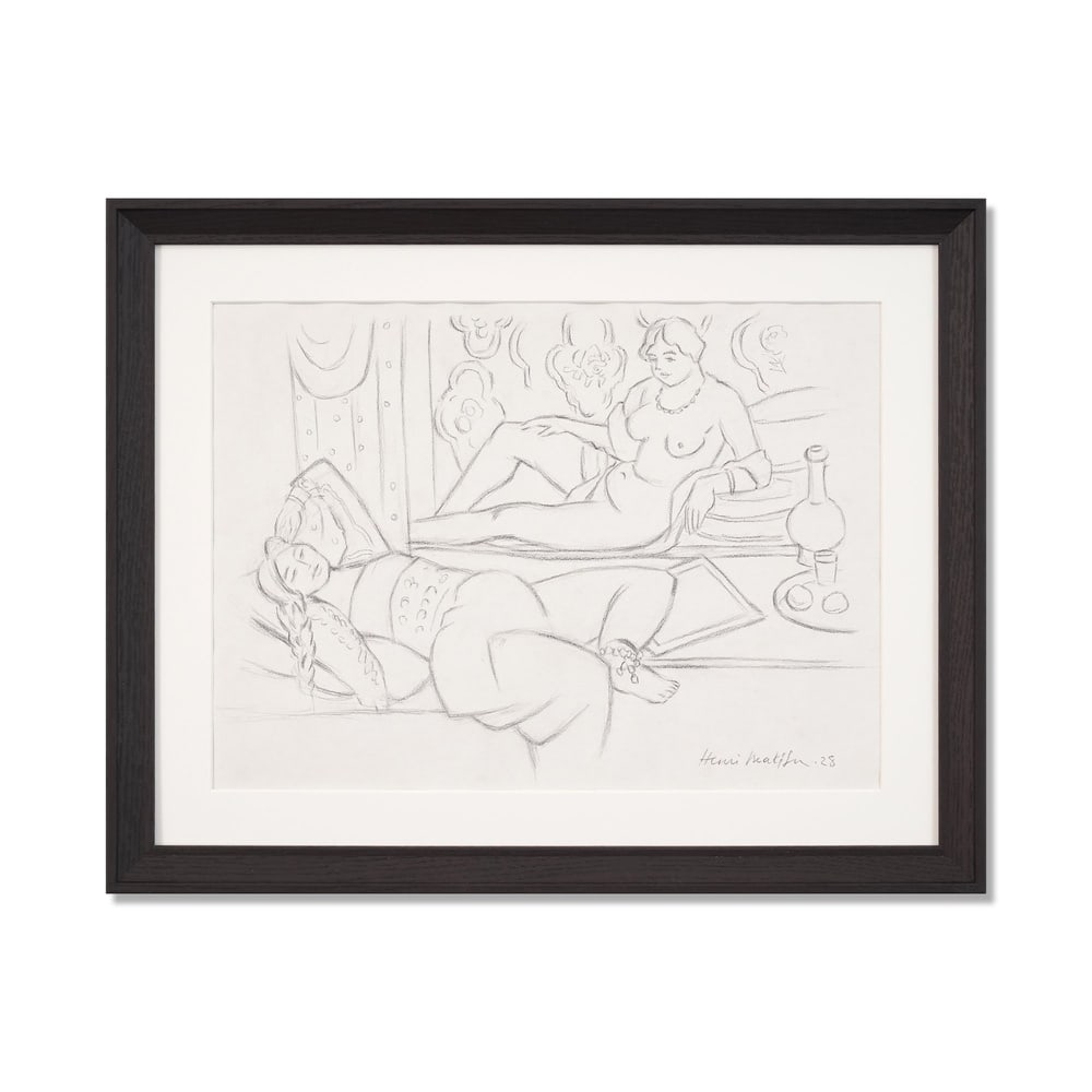 HENRI MATISSE (1869-1954), ATTRIBUTED TO, PENCIL ON PAPER: Signed (lower right) Image Dimensions: 14 5/8 x 20 in (37 x 50.8 cm) Framed Dimensions: 20 5/8 x 26 1/4 in (52.5 x 66.5 cm) This painting comes with COA. Henri Matisse's works on paper reveal his