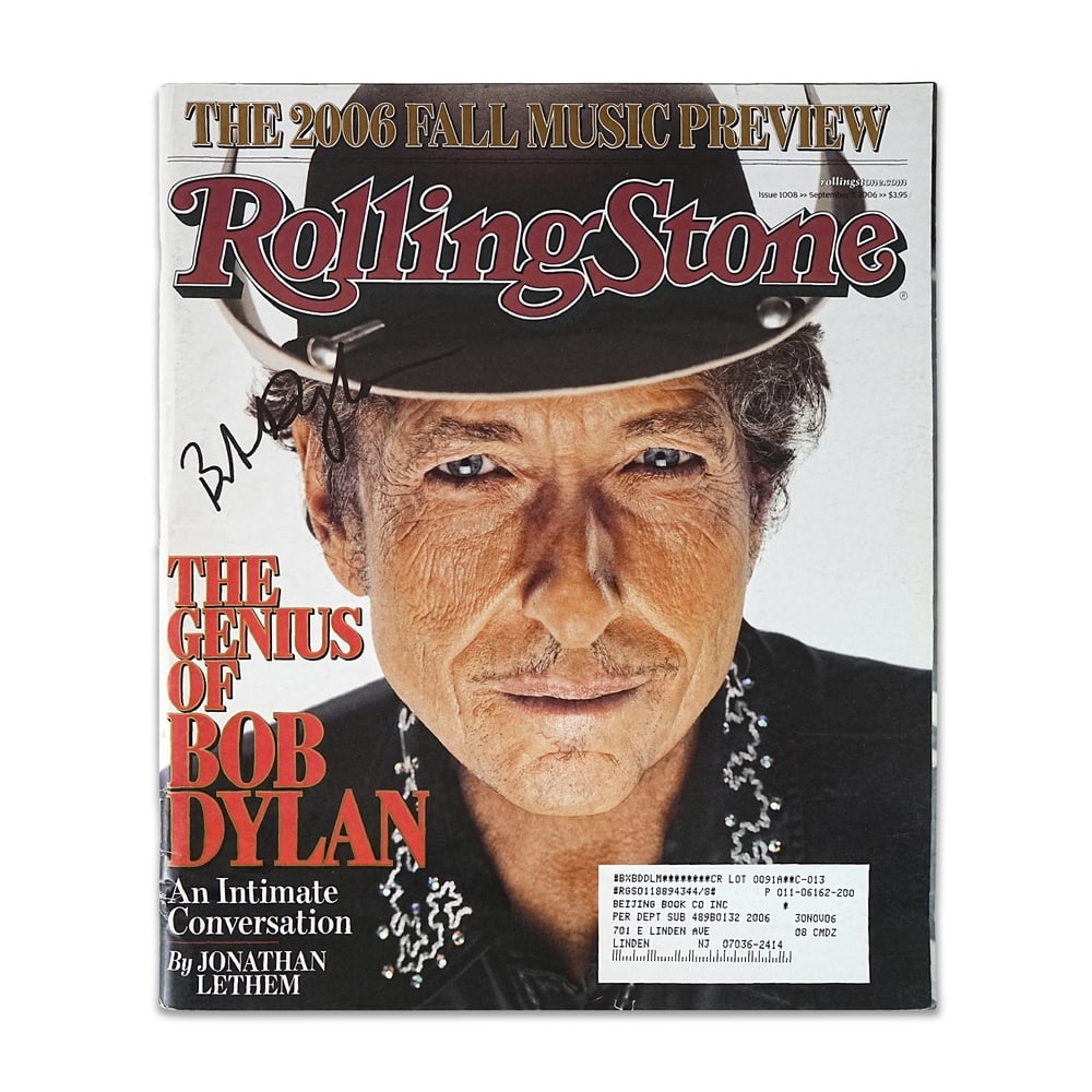 BOB DYLAN SIGNED 2006 "ROLLING STONE" MAGAZINE: 12 x 10 in (30.5 x 25.5 cm) Provenance and Authentication: According to the accompanying documentation provided by the consignor, the signatures have been examined with reference to multiple factors, 