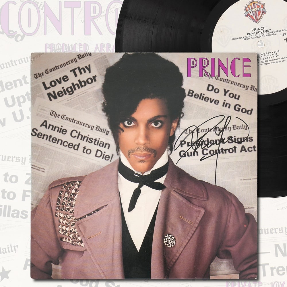 PRINCE SIGNED "CONTROVERSY" LP: 12 1/4 x 12 1/4 in Provenance and Authentication: According to the Letter of Authenticity (LOA) and Certificate of Authenticity (COA) provided by the consignor, this collectible was subjected to a for
