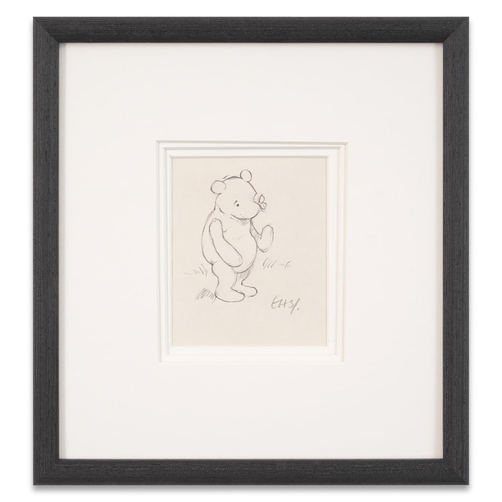 E.H. SHEPARD SIGNED DRAWING - WINNIE-THE-POOH: Image Dimensions: 5 x 4 1/8 in (12.6 x 10.5 cm) Framed Dimensions: 12 5/8 x 11 5/8 in (32 x 29.5 cm) Provenance and Authentication: According to the Letter of Authenticity (LOA) and Certificate of Aut