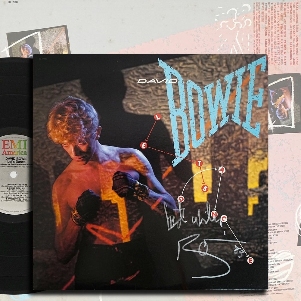 DAVID BOWIE SIGNED 1983 US FIRST PRESSING "LET'S DANCE" LP (1 of 7)