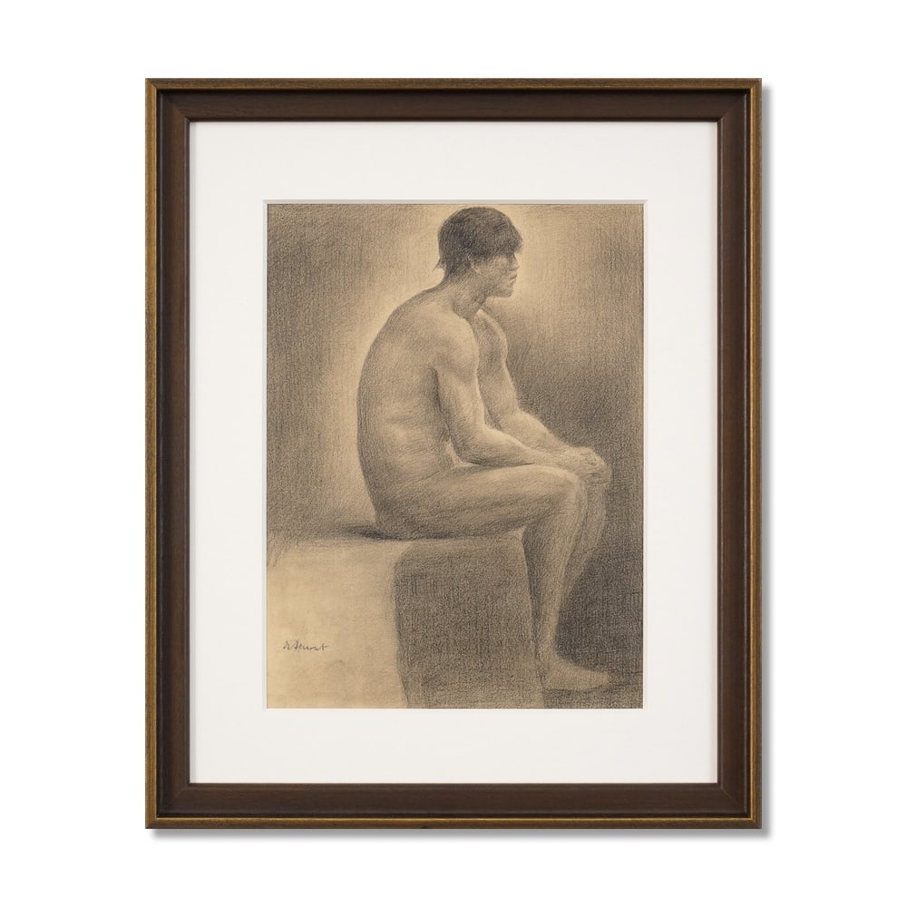 GEORGES SEURAT (1859-1891), ATTRIBUTED TO, CONTE CRAYON ON PAPER: Signed (lower left) Image Dimensions: 12 3/4 x 9 1/2 in (32.4 x 24 cm) Framed Dimensions: 18 1/4 x 15 in (46.5 x 38 cm) This painting comes with COA. Georges Seurat remains one of the most