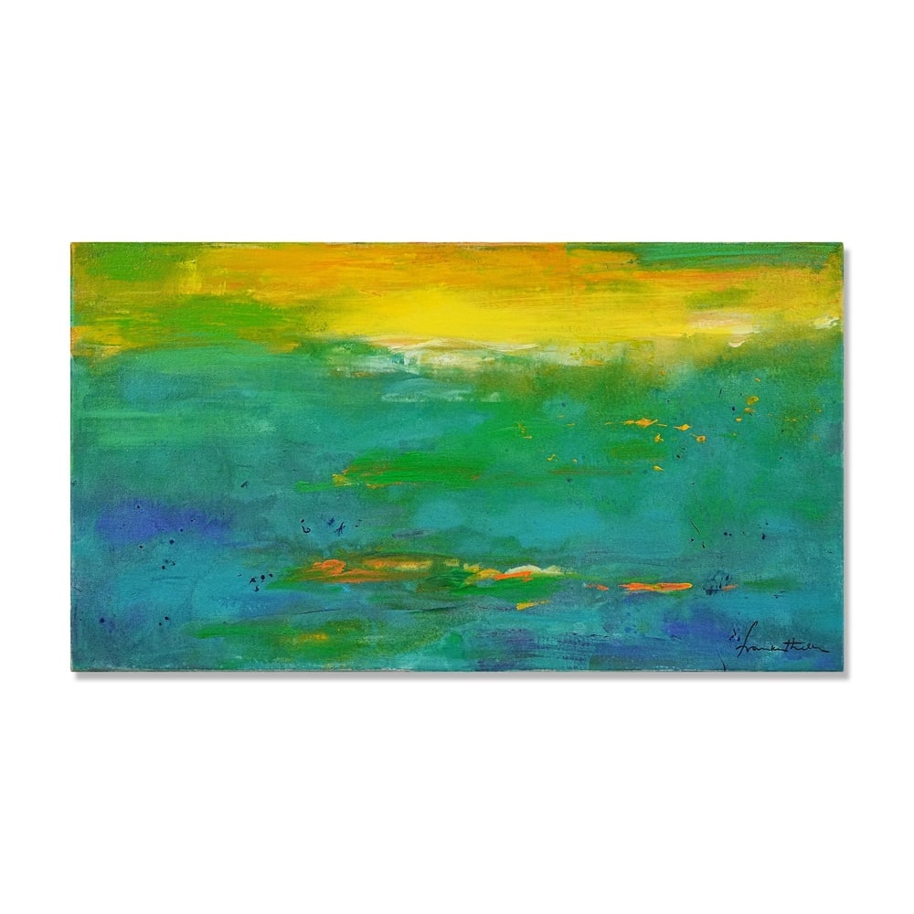 HELEN FRANKENTHALER (1928-2011), ATTRIBUTED TO, ACRYLIC ON CANVAS: Signed (lower right and verso) Image Dimensions: 19 3/4 x 35 1/2 in (50.2 x 90.2 cm) This painting comes with COA. Helen Frankenthaler stands among the most influential figures of postwar American art