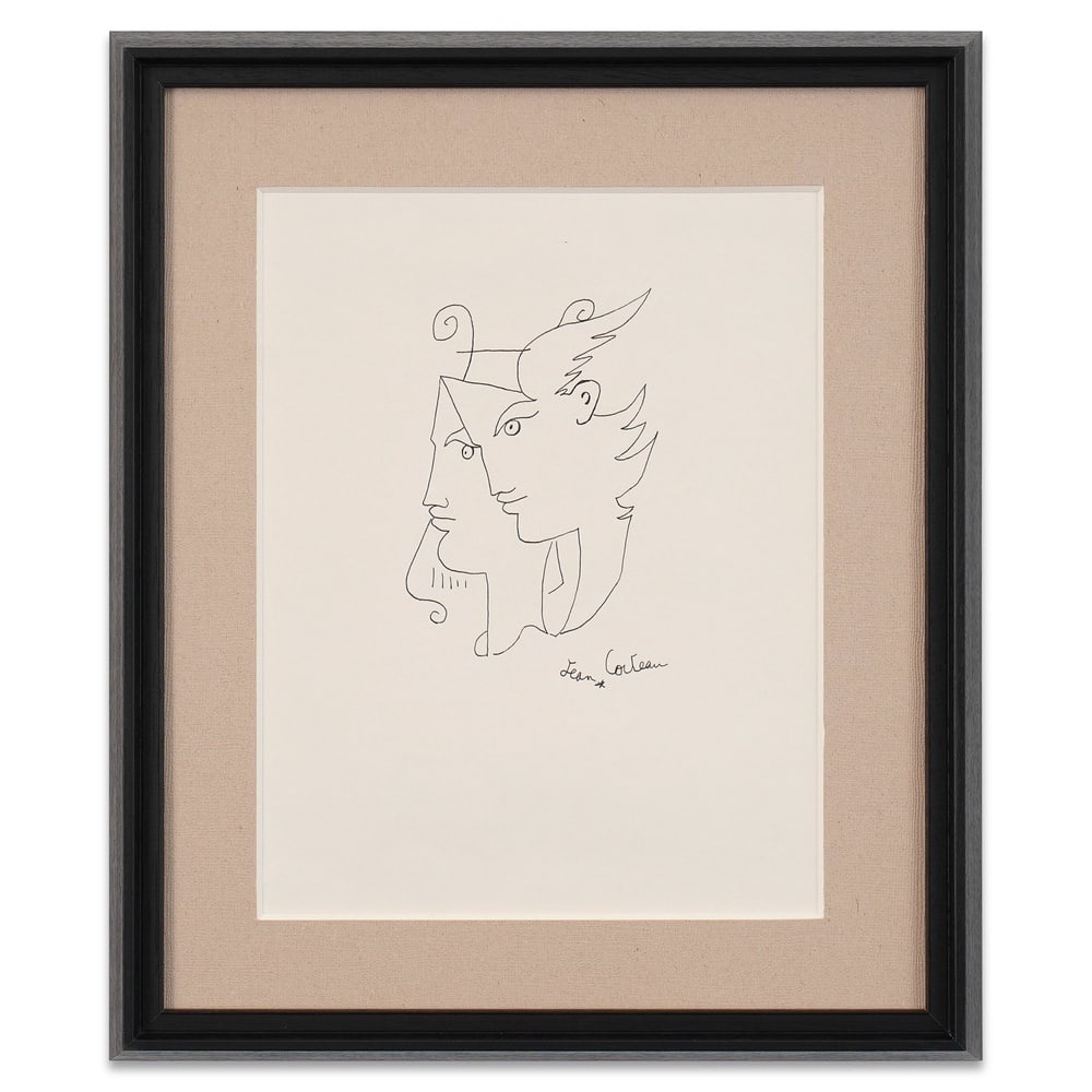 JEAN COCTEAU SIGNED FIGURAL DRAWING