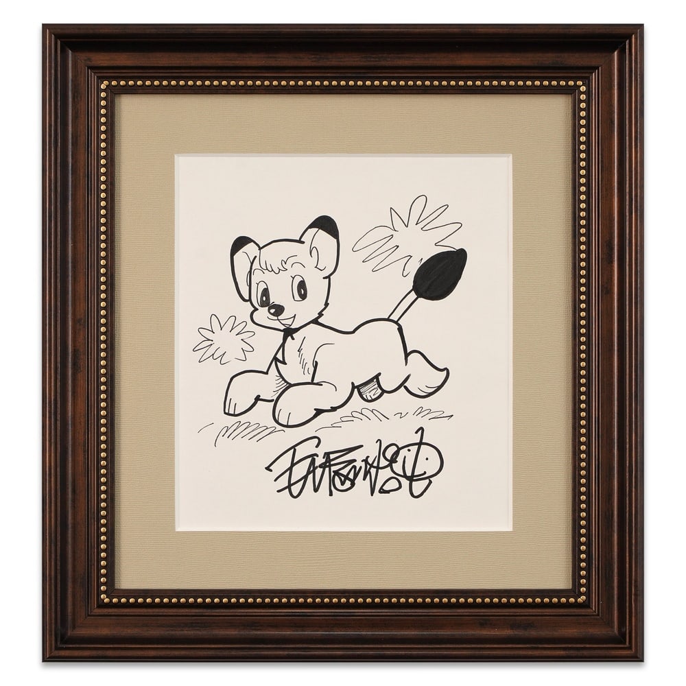 OSAMU TEZUKA SIGNED CHARACTER DRAWING: Image Dimensions: 10 3/8 x 9 1/4 in (26.5 x 23.4 cm) Framed Dimensions: 18 1/8 x 16 7/8 in (46 x 43 cm) Provenance and Authentication: According to the Letter of Authenticity (LOA) and Certificate of