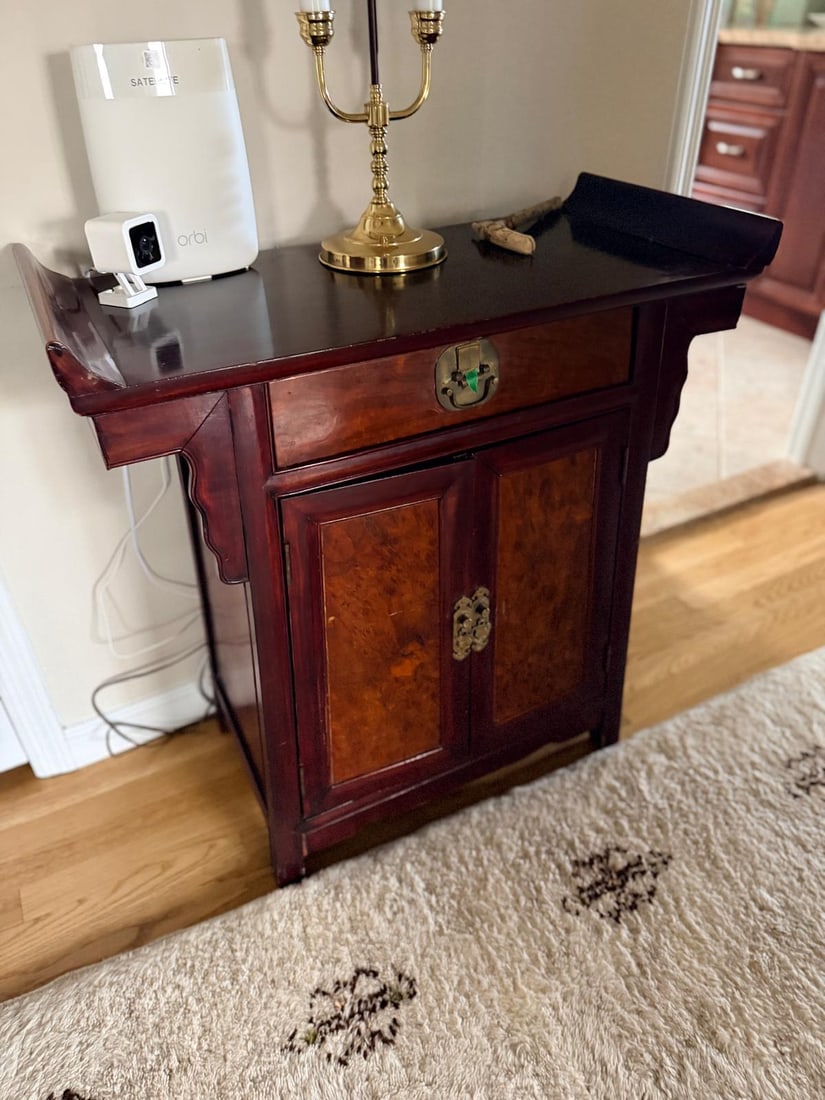 Oriental Style Burl Wood Accent Cabinet Console (1 of 1)