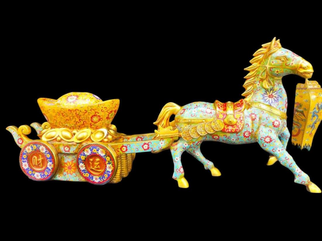 Cloisonne enamel handmade gilded wealth-bringing horse-drawn carriage (1 of 6)