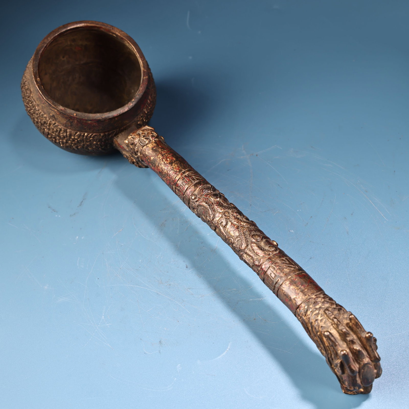 Old Collection of Pure Copper Medicine Spoon with Gilded Dragon Handle (1 of 12)