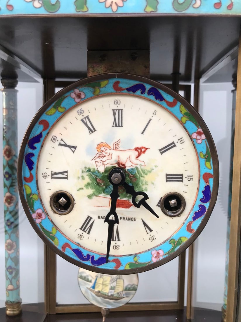 Enameled mechanical antique clock - 4