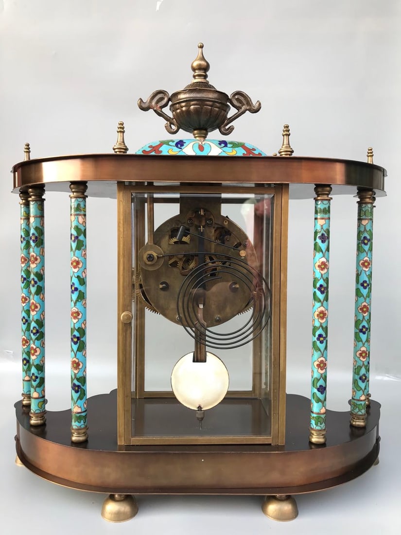 Enameled mechanical antique clock - 6
