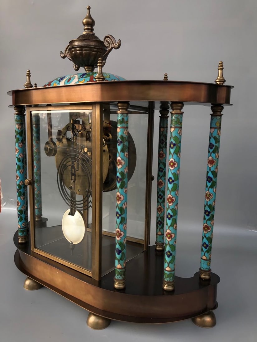 Enameled mechanical antique clock - 8
