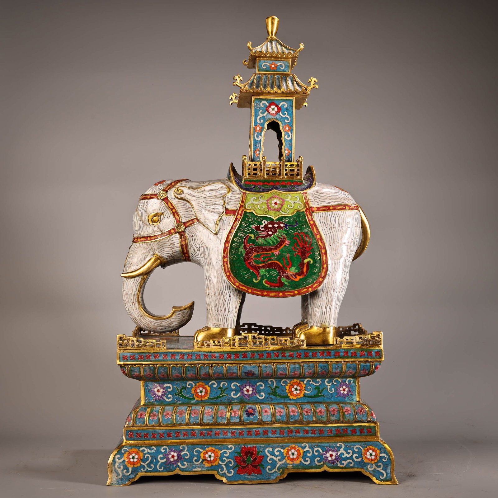 Pure copper cloisonne enamel Taiping Elephant Tower-shaped incense burner (1 of 11)