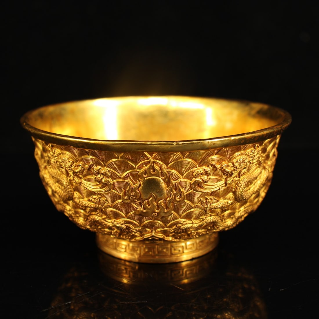 Rare Collection: Pure Bronze High-Relief Gilded Dragon Bowl (1 of 9)