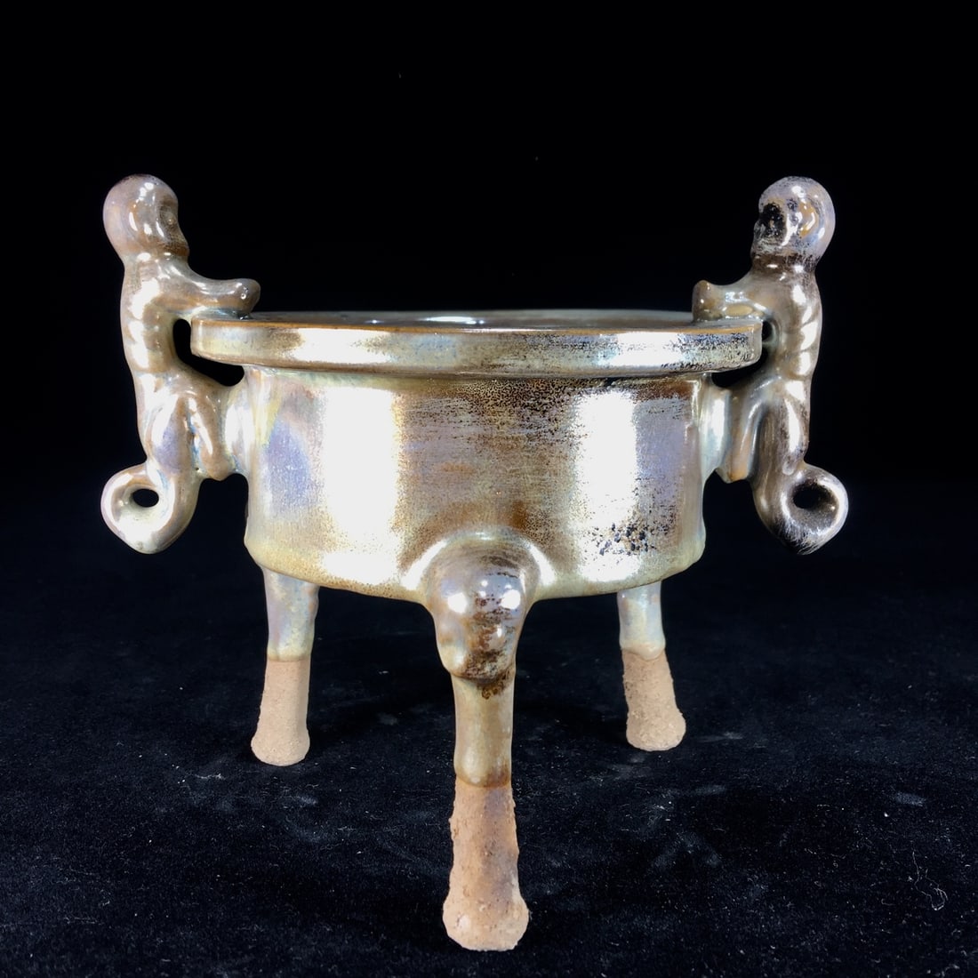 A silver-glazed incense burner with a lustrous, weathered finish.: A silver-glazed incense burner with a lustrous, weathered finish, measuring 14 x 12 cm. Thank you for viewing our auction and we look forward to serving you as a valued customer! Provenance:Private co
