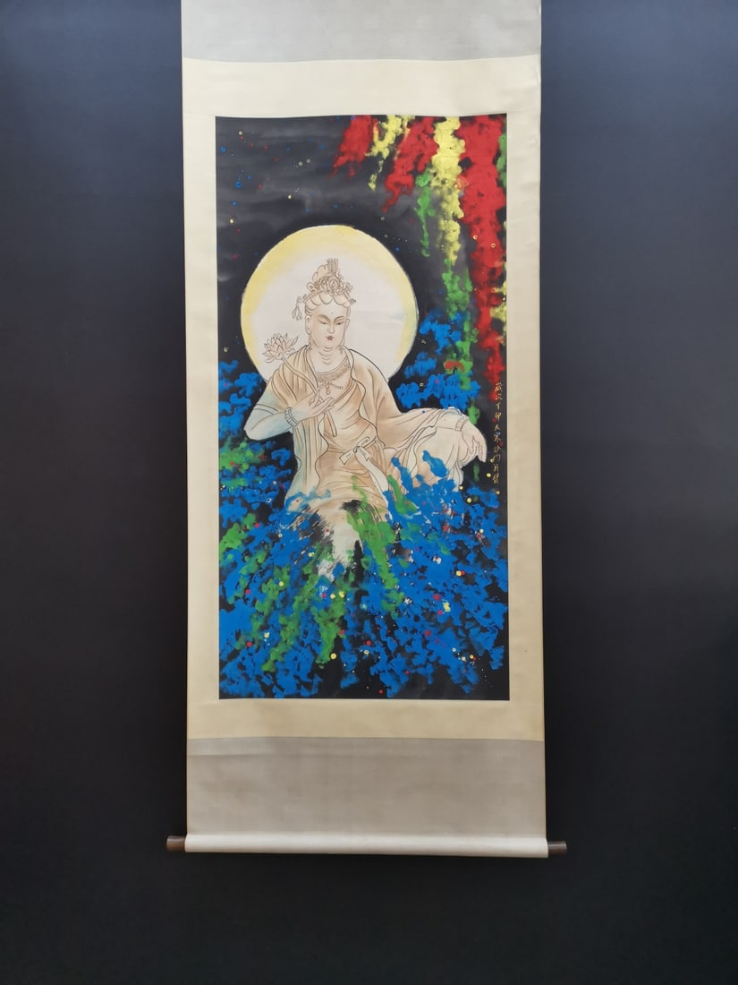 Hongyi's Fine Paper Figure Hanging Scroll: Hongyi's exquisite paper figure hanging scroll, 68 x 136 cm Provenance:Private collection, Southern California. Our cooperative logistics services provider expertly handles both domestic and global co