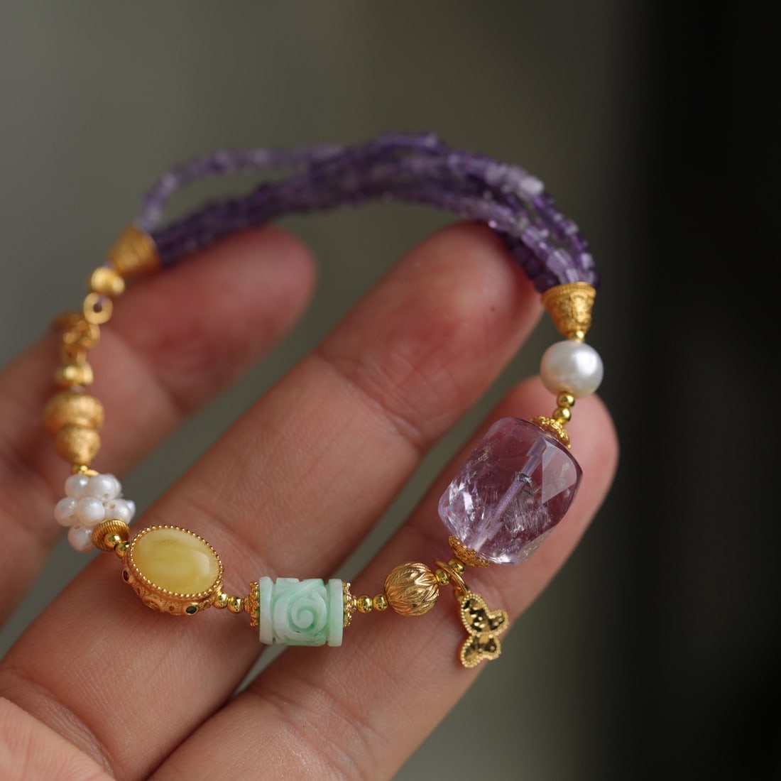 Natural Amethyst Sugar Cube Multi-Layer Bracelet - 4