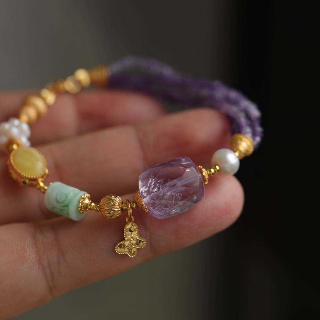 Natural Amethyst Sugar Cube Multi-Layer Bracelet - 5