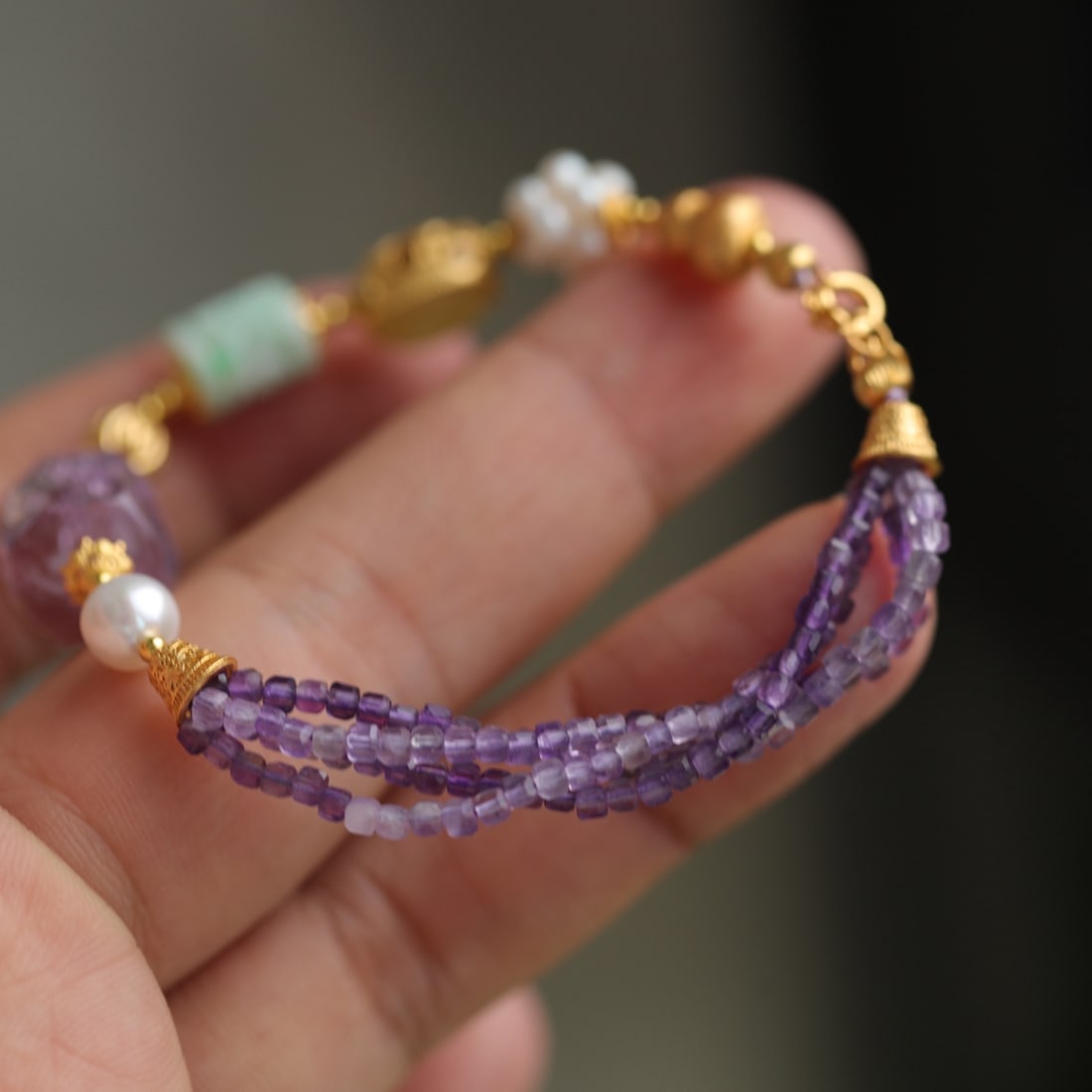 Natural Amethyst Sugar Cube Multi-Layer Bracelet - 6