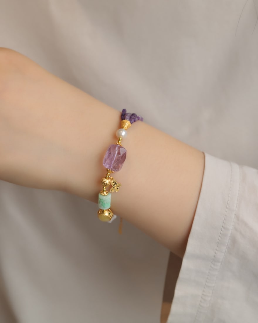 Natural Amethyst Sugar Cube Multi-Layer Bracelet - 7