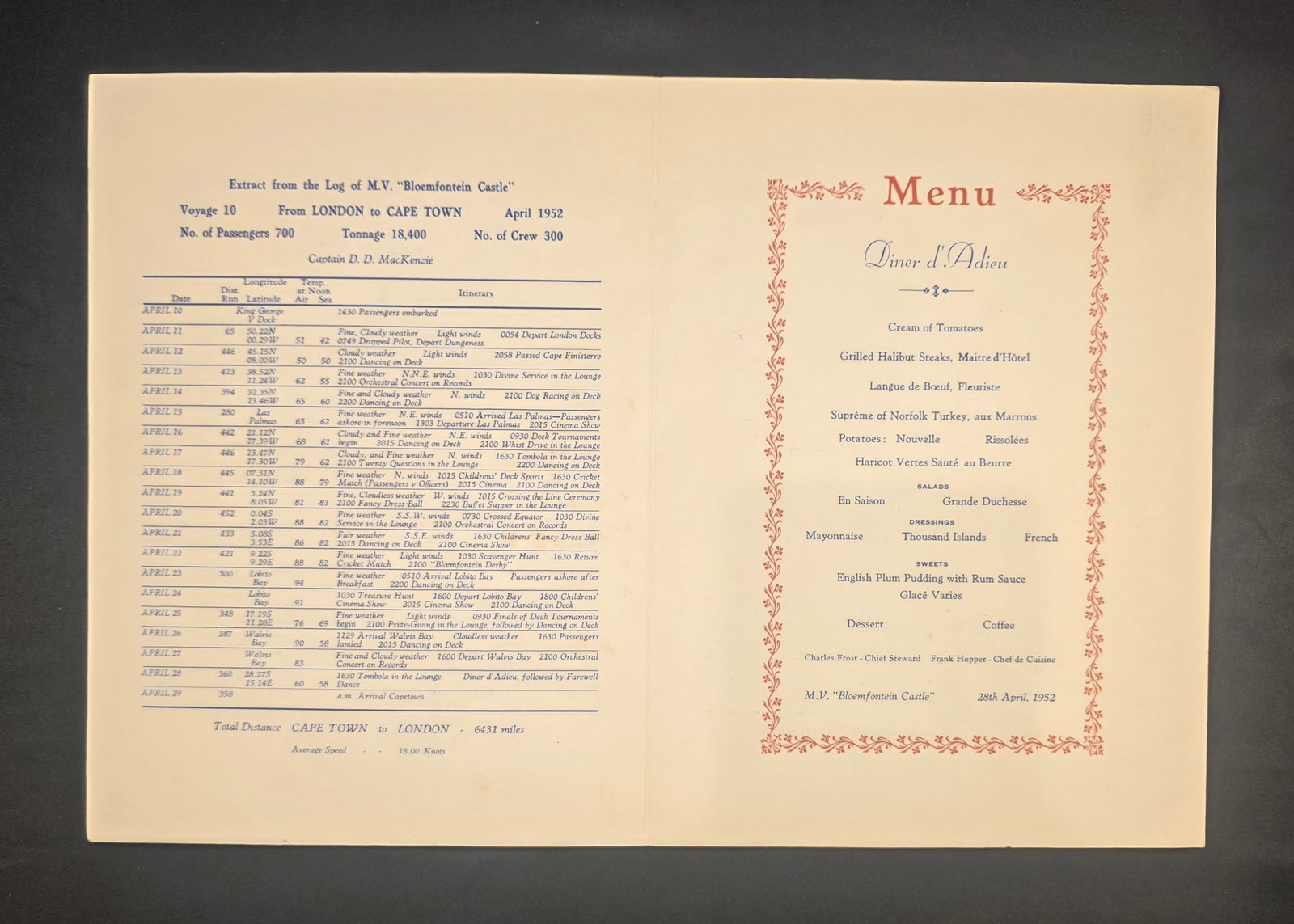 Union Castle Line Menus - 3