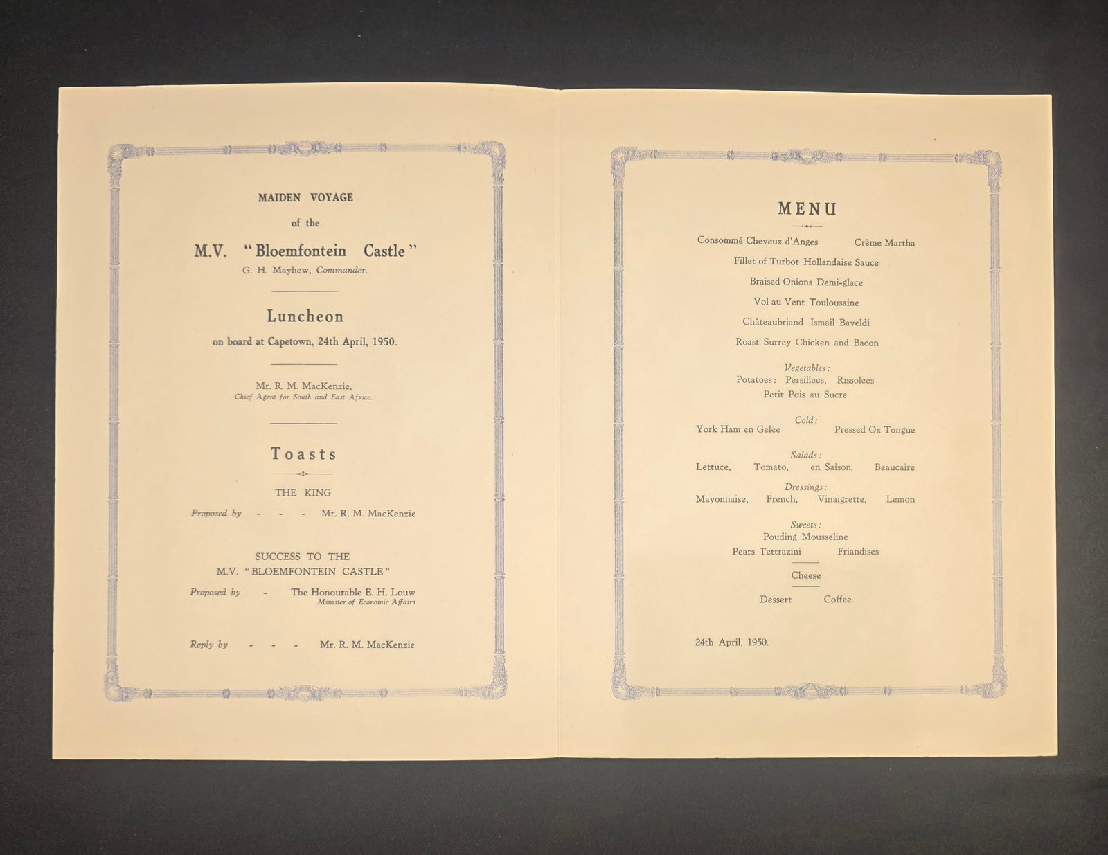 Union Castle Line Menus - 4