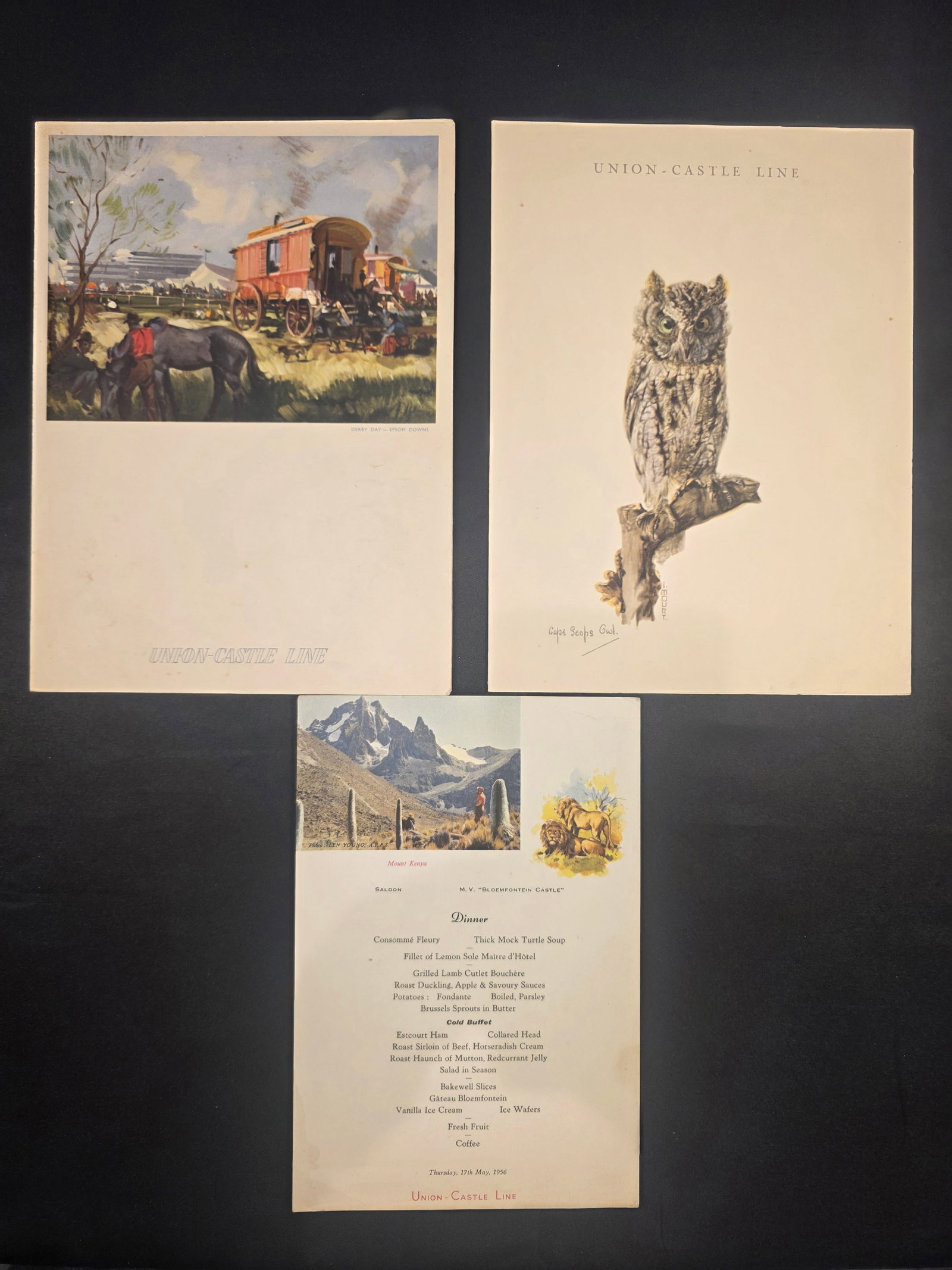 Union Castle Line R.M.M.V. Bloemfontein Castle Menus (1 of 3)
