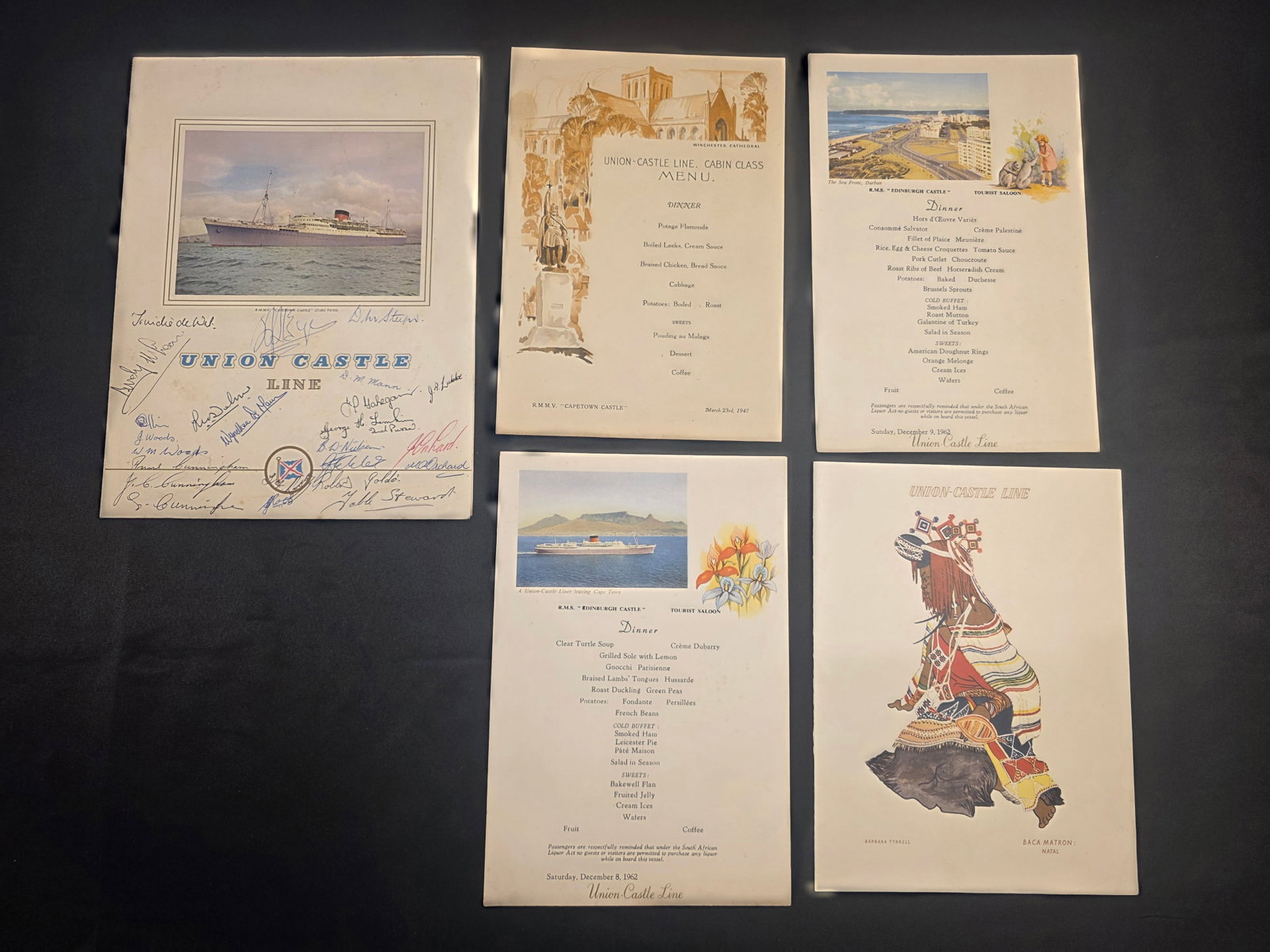 Union Castle Line R.M.M.V. Capetown Castle and Edinburgh Castle Menus (1 of 3)