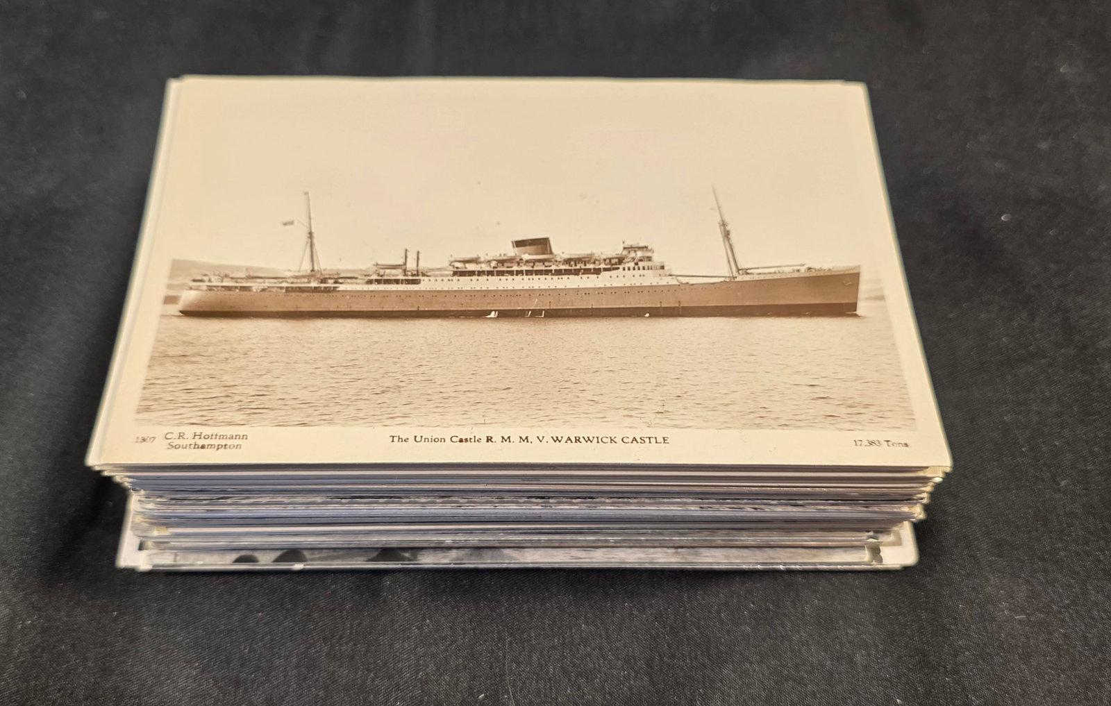 Union Castle Line Post Cards: 112 total. Mix of Union Castle Line ship postcards and RPCs. 50% of all proceeds from the sale of this lot will be donated to the Raise Your Banner Foundation, a Washington DC based non-profit whose