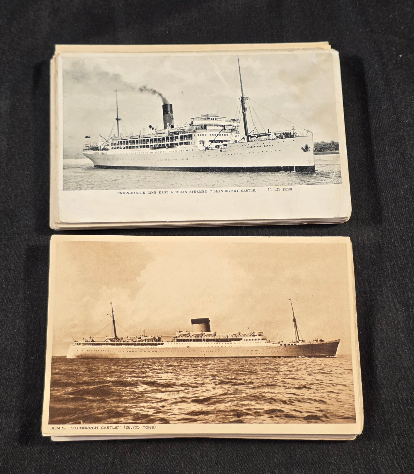 Union Castle Line Post Cards: 35 total. Mix of Union Castle Line ships black & white postcards. 50% of all proceeds from the sale of this lot will be donated to the Raise Your Banner Foundation, a Washington DC based non-profit