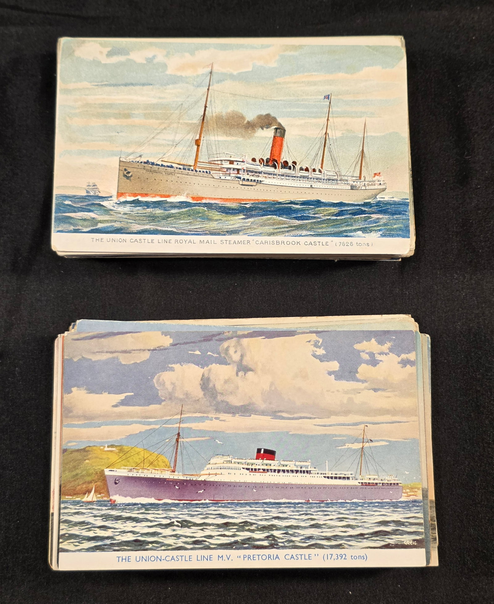 Union Castle Line Post Cards: 118 total. Mix of Union Castle Line ships color postcards. 50% of all proceeds from the sale of this lot will be donated to the Raise Your Banner Foundation, a Washington DC based non-profit whose mis