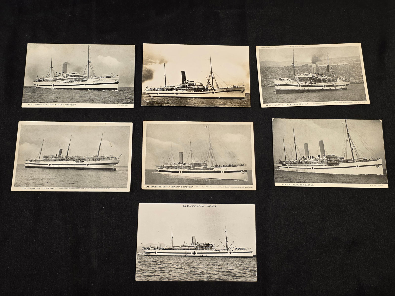 Union Castle Line Hospital Ship Post Cards: Seven total, mix of Union Castle Line hospital ships. 50% of all proceeds from the sale of this lot will be donated to the Raise Your Banner Foundation, a Washington DC based non-profit whose mission
