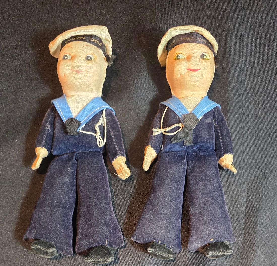 Union Castle Line R.M.M.V. Pendennis Castle Norah Welling Dolls: Two 7" Norah Welling Dolls. 50% of all proceeds from the sale of this lot will be donated to the Raise Your Banner Foundation, a Washington DC based non-profit whose mission is to break down the