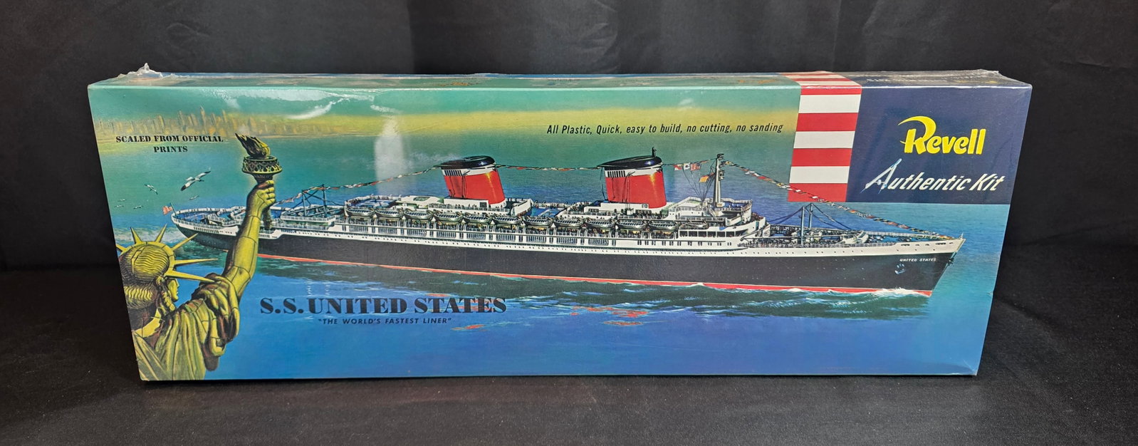 S.S. United States Plastic Model Kit: Revell #0312 (Copyright 1953). Dates from 1996. Sealed. 50% of all proceeds from the sale of this lot will be donated to the Raise Your Banner Foundation, a Washington DC based non-profit whose missio
