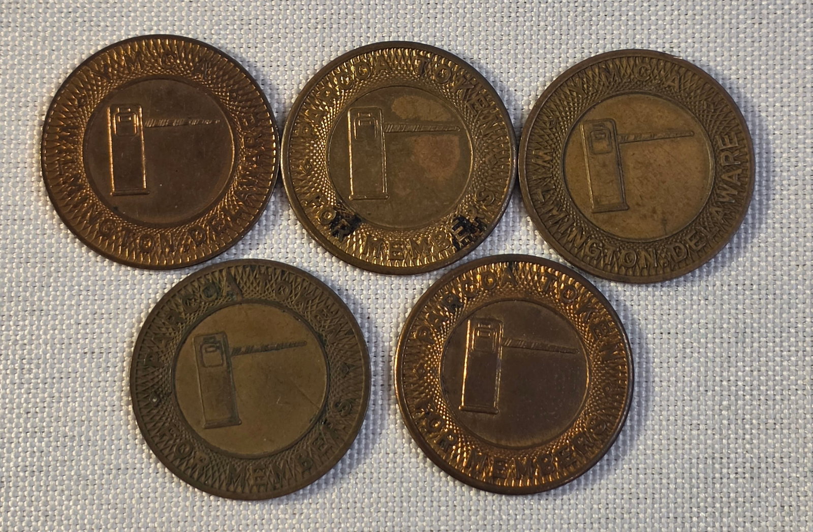 YMCA Parking Token Lot: 5x 25mm Wilmington, DE. 50% of all proceeds from the sale of this lot will be donated to the Raise Your Banner Foundation, a Washington DC based non-profit whose mission is to break down the stigma