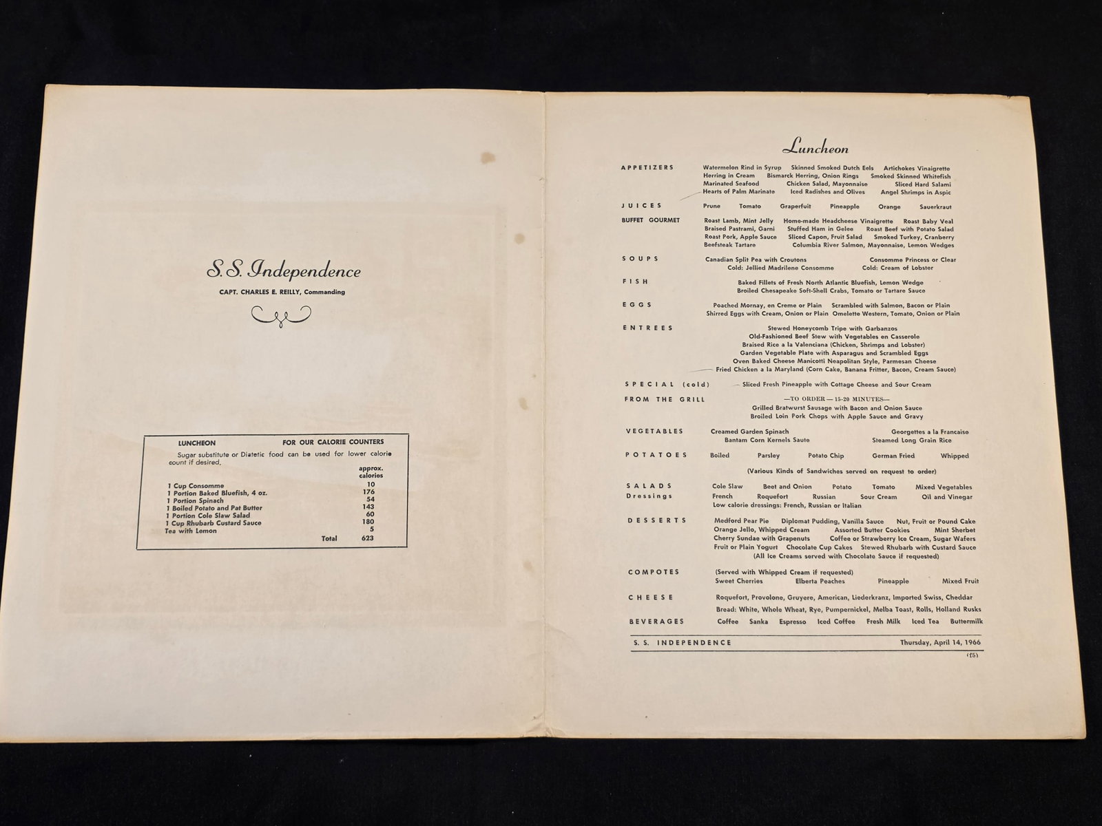 S.S. Independence Menu - 2