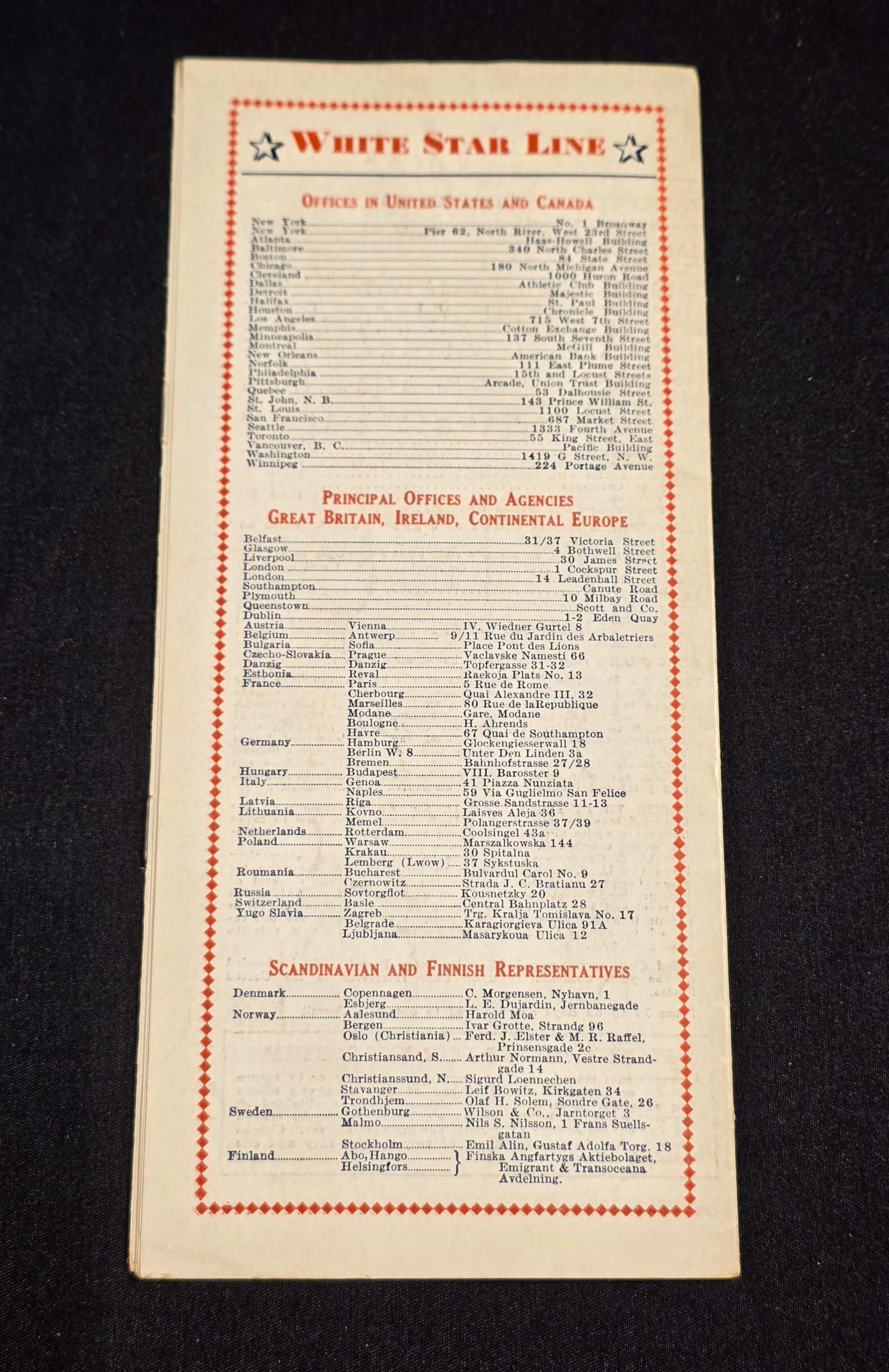 White Star Line Third Class Rates Timetable - 5