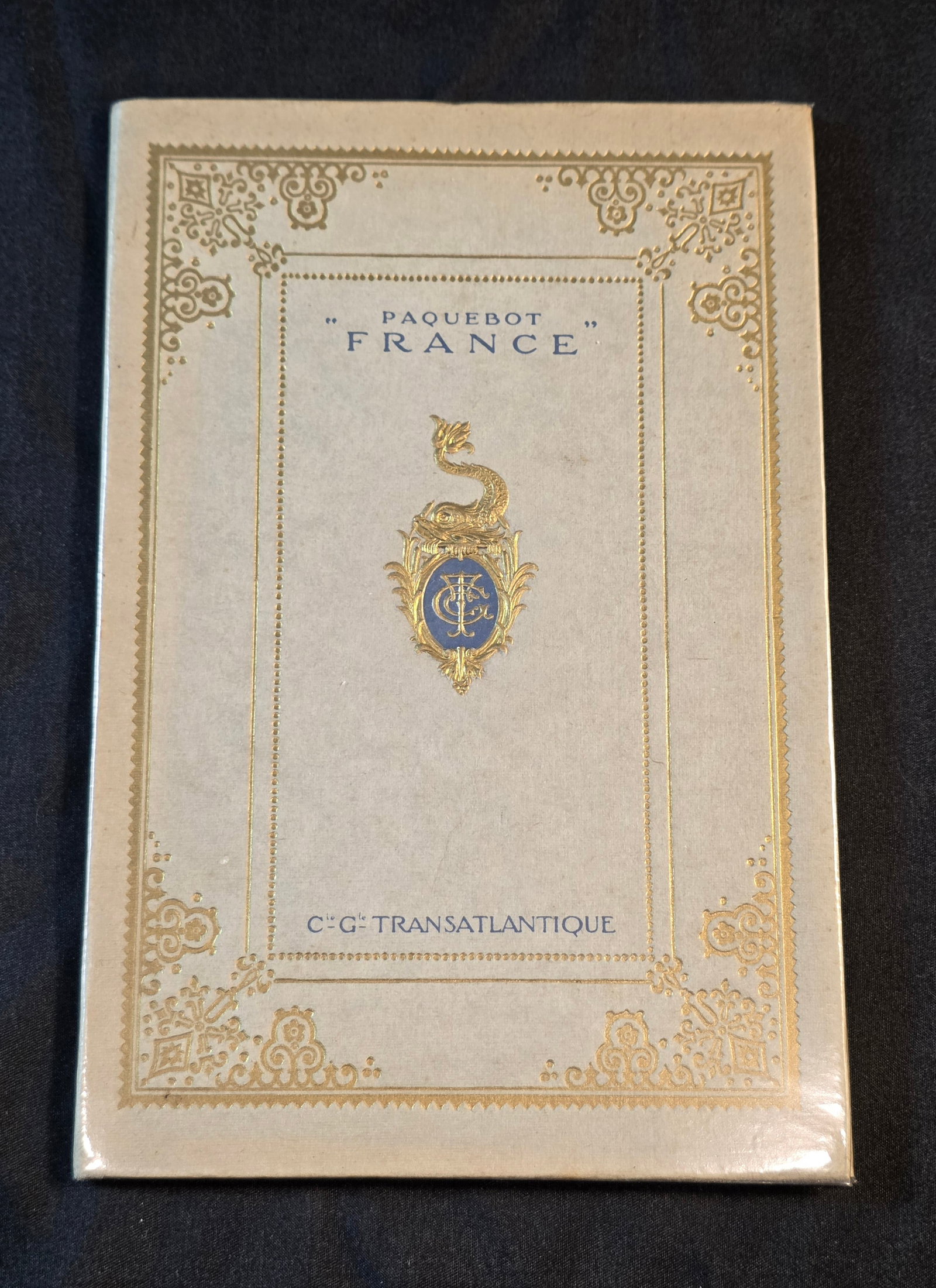 French Line S.S. France New Ship Book: S.S. France (1910) new ship book, dates from 1912. 50% of all proceeds from the sale of this lot will be donated to the Raise Your Banner Foundation, a Washington DC based non-profit whose mission is 