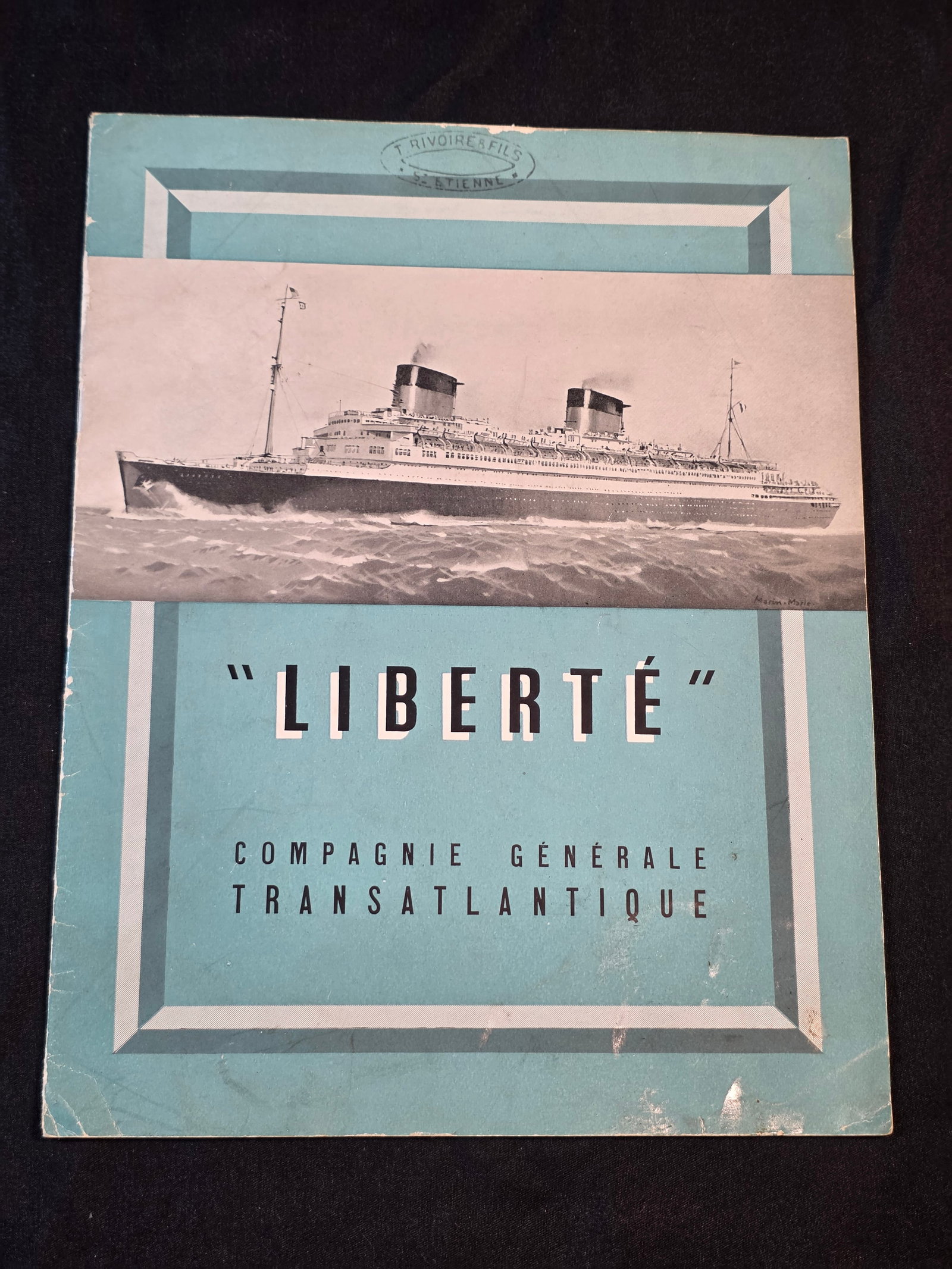 French Line S.S. Liberte Book: Book describing her modifications from when she was S.S. Europa, dates from 1946. 50% of all proceeds from the sale of this lot will be donated to the Raise Your Banner Foundation, a Washington DC bas