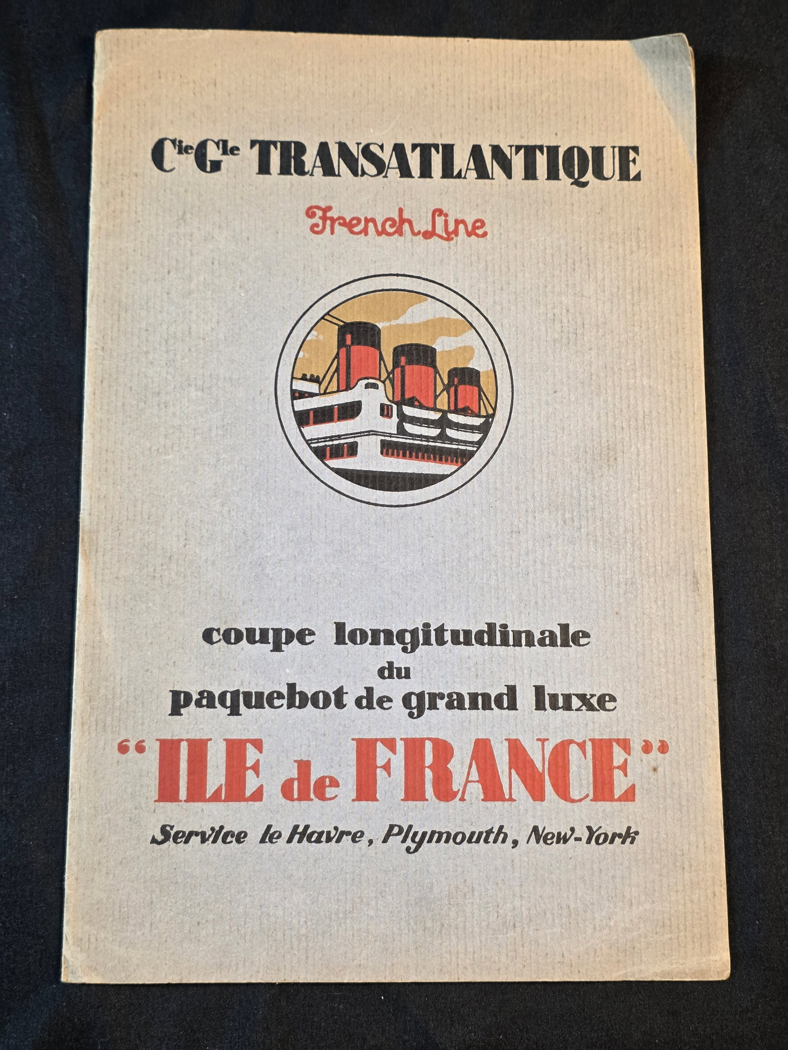 French Line S.S. Ile De France Cutaway: Coupe Longitudinale brochure dates from 1928. 50% of all proceeds from the sale of this lot will be donated to the Raise Your Banner Foundation, a Washington DC based non-profit whose mission is to br