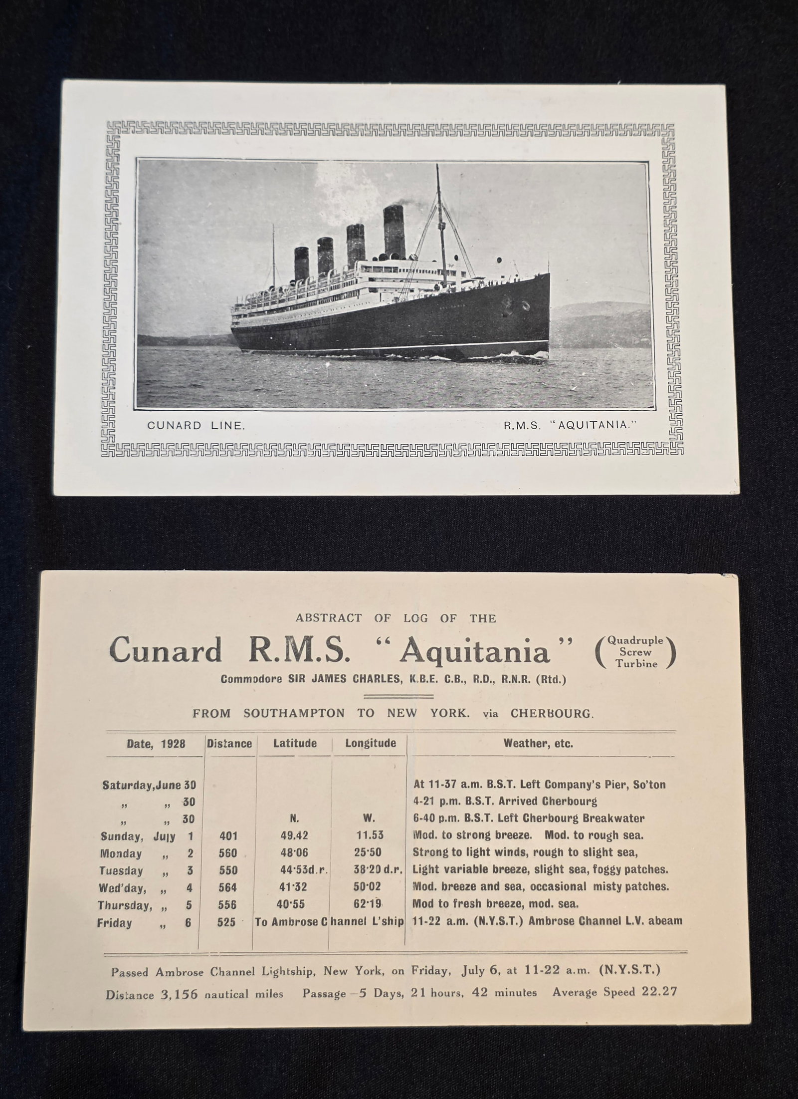 Cunard R.M.S. Aquitania Abstract Logs (1 of 2)