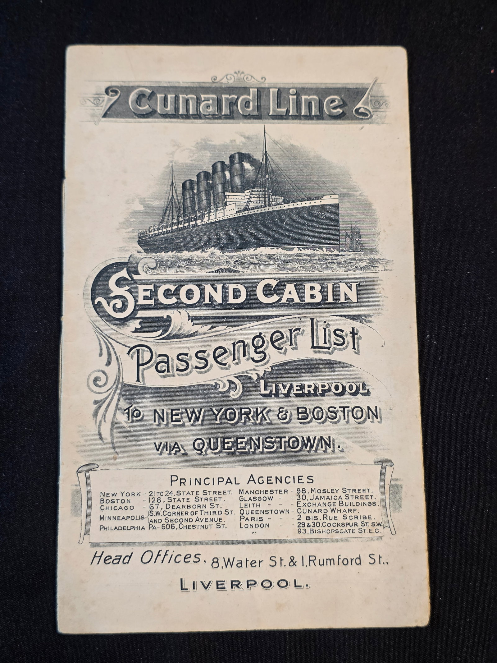 Cunard R.M.S. Lusitania Second Cabin Passenger List (1 of 7)