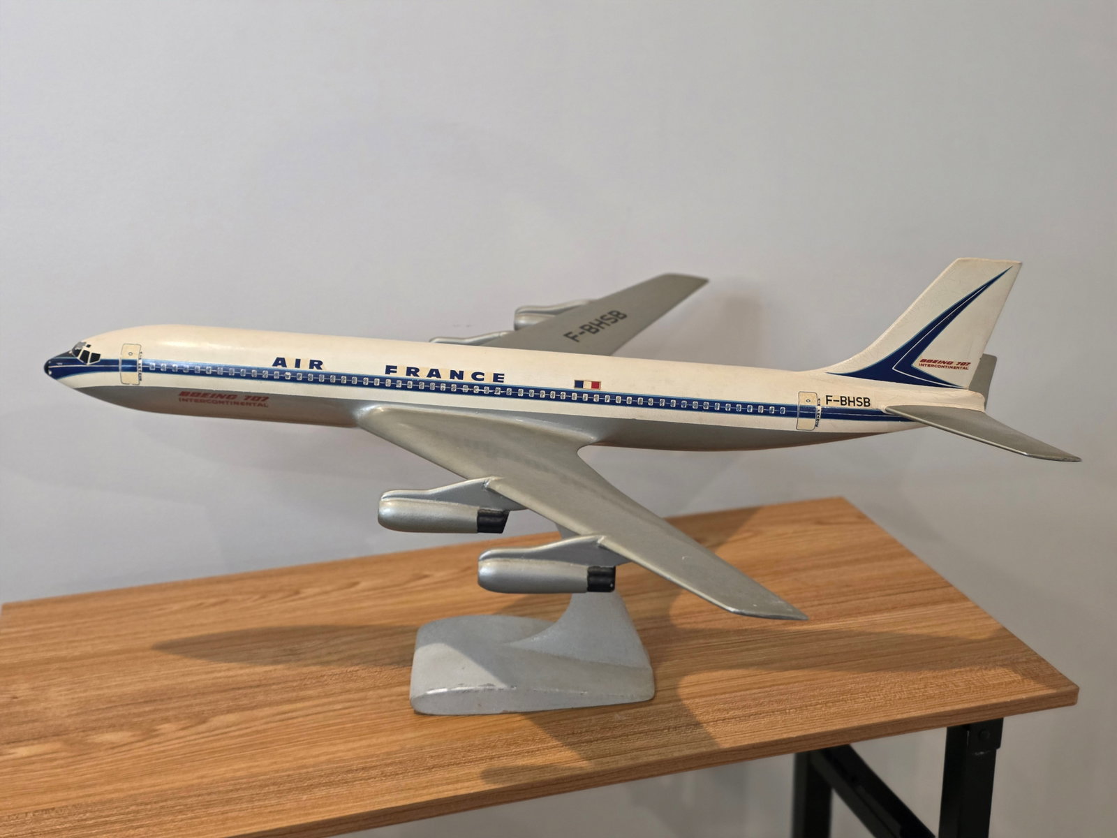 Air France Boeing 707 Model: Early model made by Rife for Air France. Undated, smaller engines and shorter tail date to the 707s delivered to Air France in 1959. No manufactures mark. 100% of all proceeds from the sale of this lo