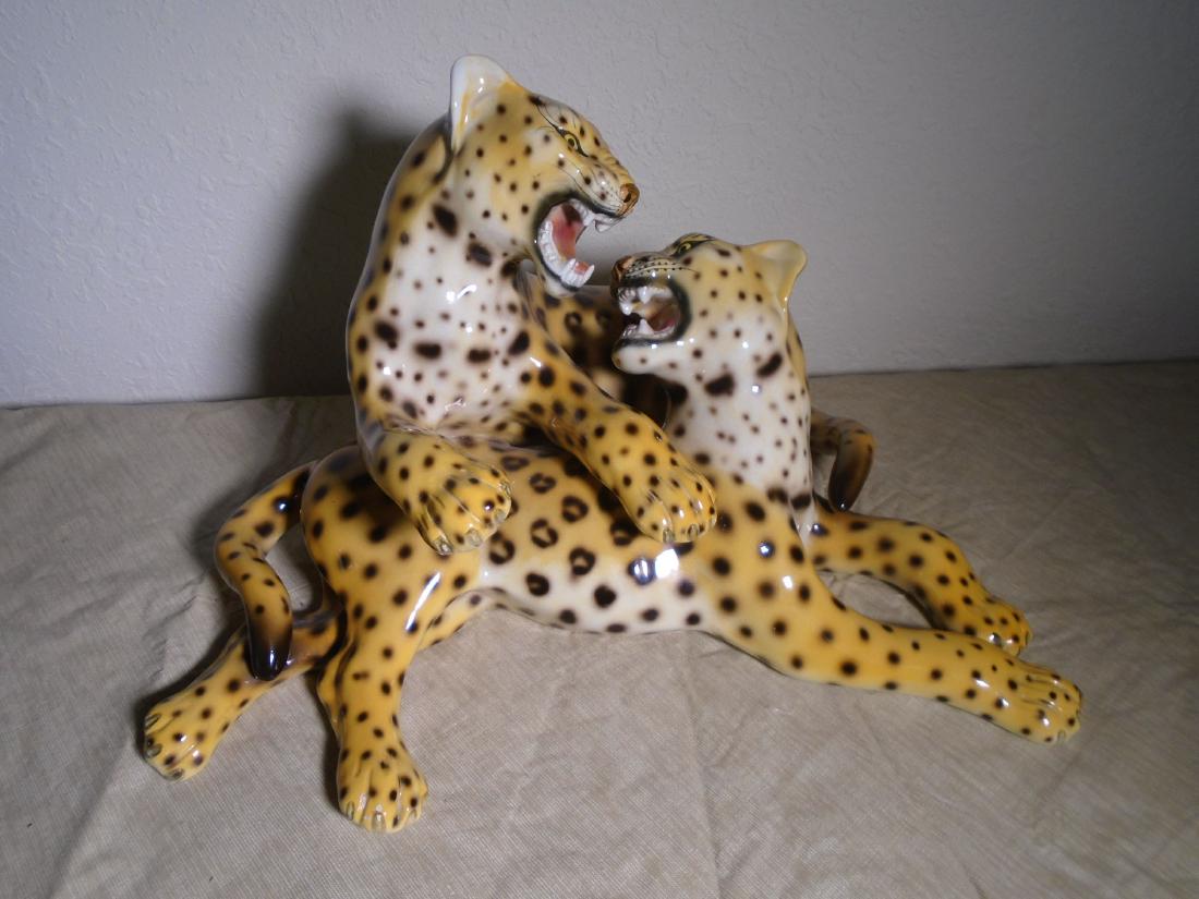 Porcelain statue of two Leopards wrestling. (1 of 7)