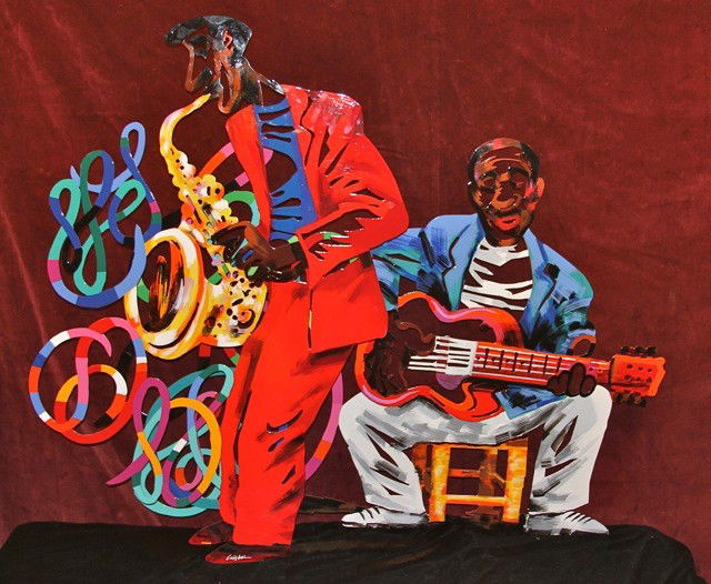 David Gerstein "Blue Note B" Wall Sculpture: David Gerstein "Blue Note B" Wall Sculpture. Painted metal laser cutout. Limited edition 250/295. Signed lower left. Sold out. 37.5" x 44.5".