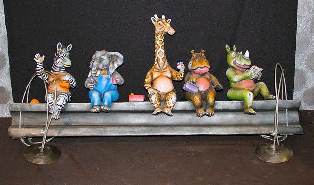 Carlos & Albert Sculpture "Lunch Break": Carlos & Albert Sculpture "Lunch Break". Fiberglass. Signed and numbered 31/150. Wall or ceiling mount.45" x 21"x 7.5"