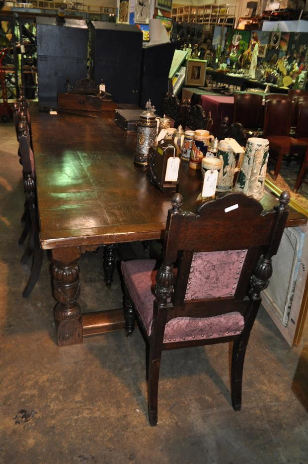 HAND CARVED WOOD DINING TABLE 