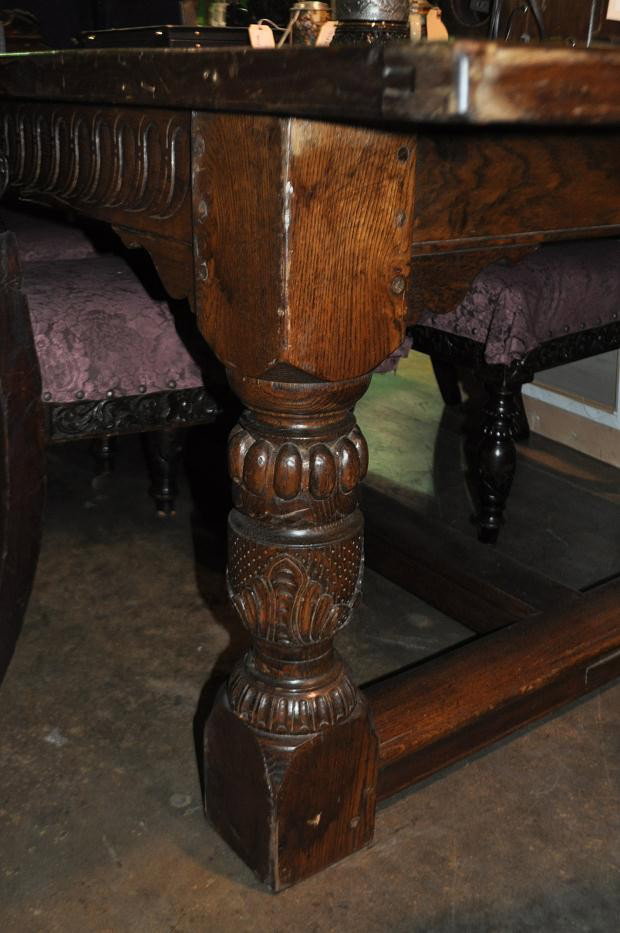 HAND CARVED WOOD DINING TABLE  - 4