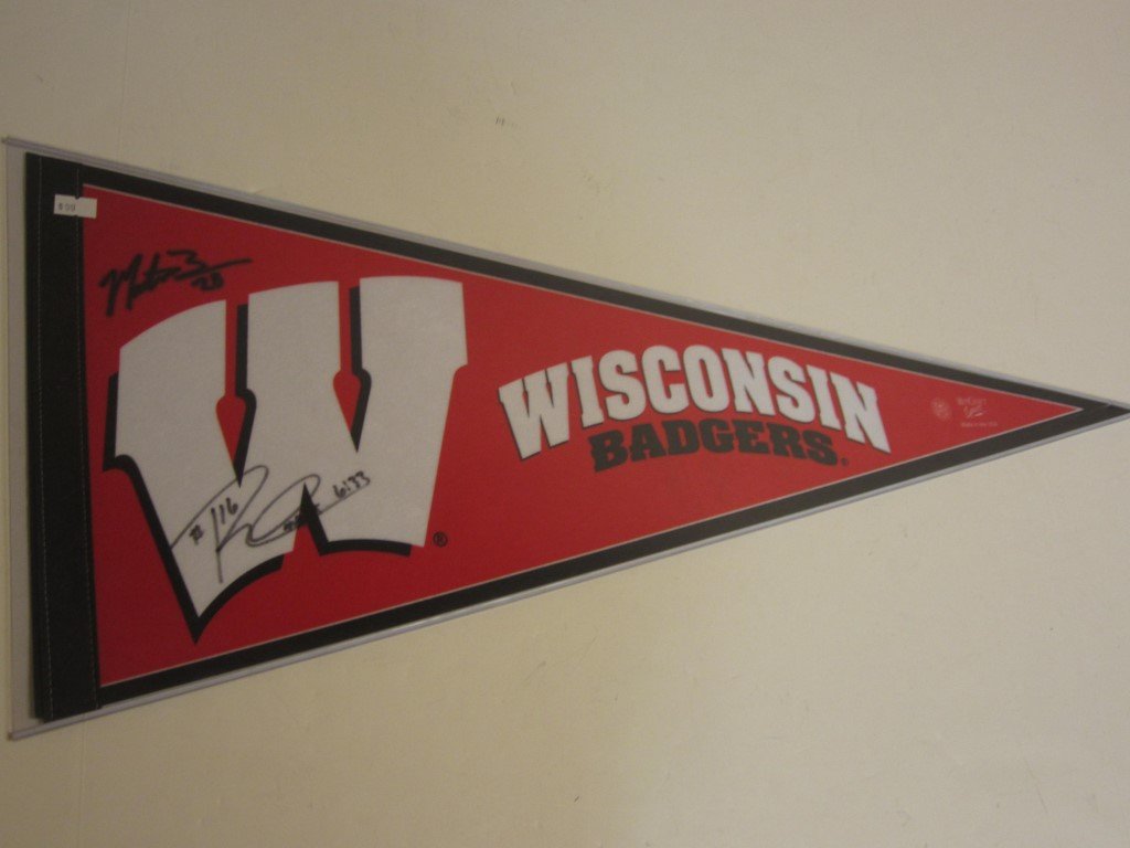 Wilson/Ball Signed Pennant: Russell Wilson and Montee Ball dual signed Wisconsin Badgers team full sized pennant, this comes with a certificate of authenticity (coa).